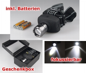 LED-Stirnlampe mit fokussierbarer 1W LED inkl. Bat